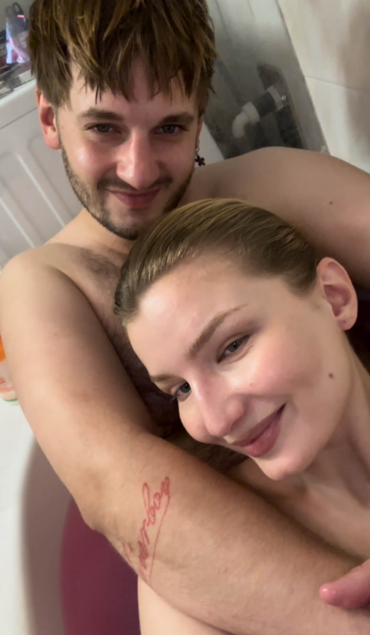 Couple enjoying a jelly bath