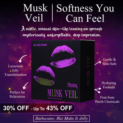 Musk Veil packaging with promotional text on a purple background